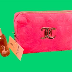 Pink Juicy Couture Travel Cosmetic Bag & small toiletry bottle. Soft fabric. NEW